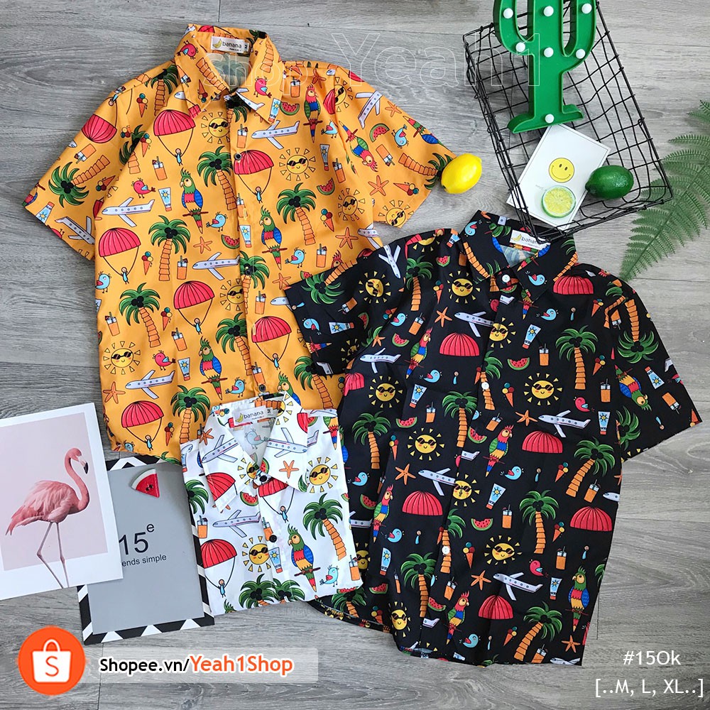 [Yeah1Shop]- Áo sơ mi vẹt và cây dừa (M, L, XL) (SMHH)