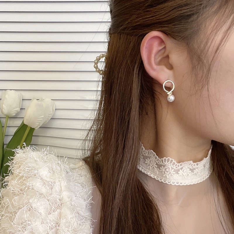 Bông Tai Hình Học Đính Ngọc Trai Bằng Bạc 925 Phong Cách Nhật Hàn Thời Trang Cho Nữ F547