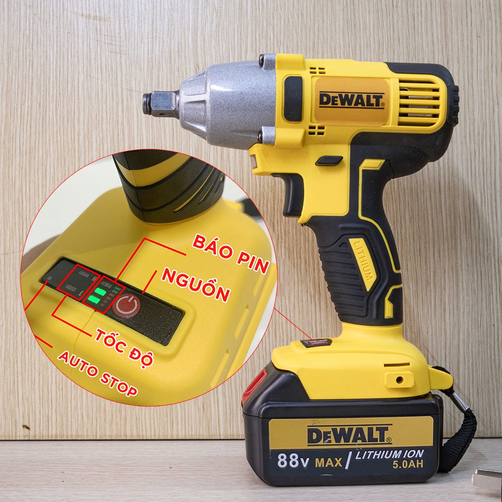 MÁY SIẾT BULONG DEWALT 88V - TẶNG 5 ĐẦU KHẨU - KHÔNG CHỔI THAN, PIN 10 CELL - MÁY BẮT VÍT DEWALT 88V - MÁY BULONG DEWALT