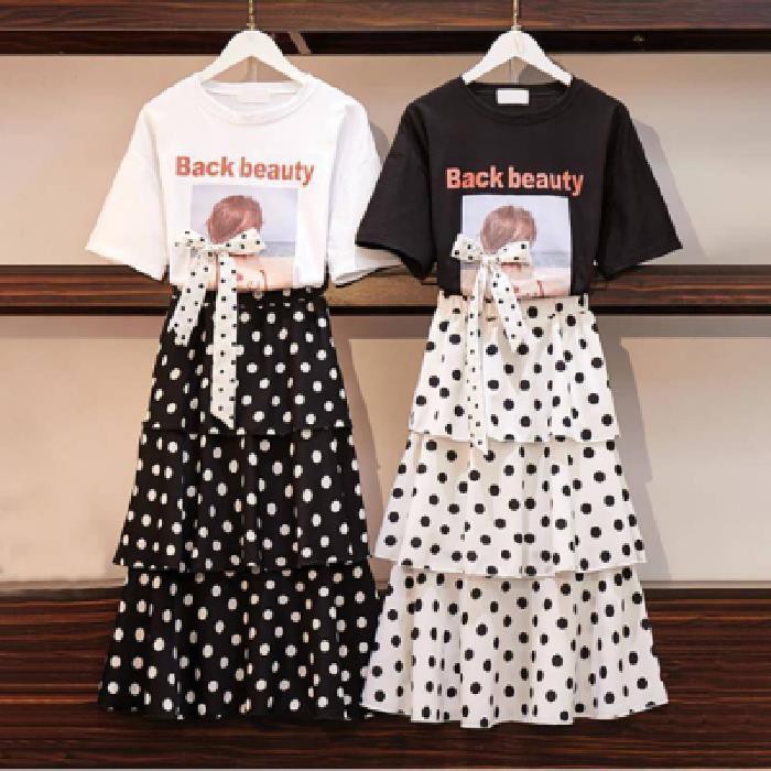 Một chiếc / set đồ bộ nữ size lớn Áo hai dây có chân váy cho bạn gái sinh điểm sóng, giảm tuổi và thon gọnZZ
