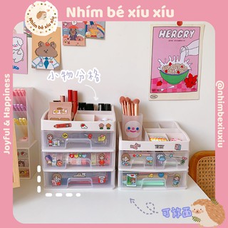Tủ nhựa tay nắm vuông 1-2-3 tầng đựng mĩ phẩm, nữ trang, điều khiển, washi tape, đồ dùng học tập TẶNG KÈM STICKER VT100
