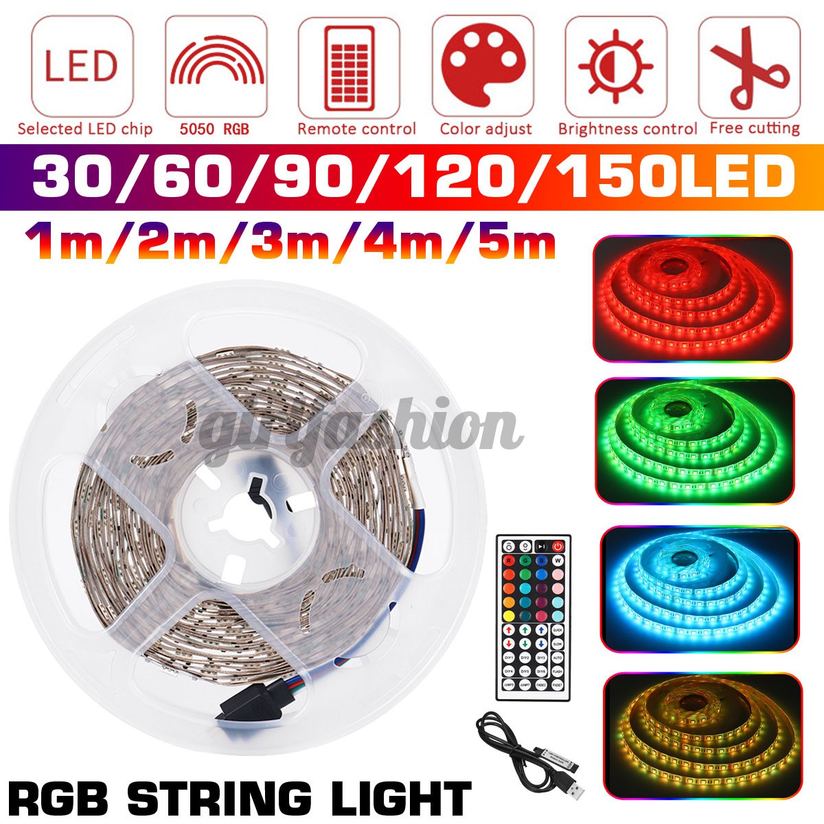 Dây Đèn Led 5v Chống Thấm Nước Ip64 5050 Rgb + Điều Khiển Từ Xa