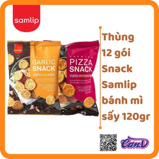( Bán sỉ )Thùng 12 gói Snack Samlip bánh mì sấy vị Bơ tỏi gói 120gr