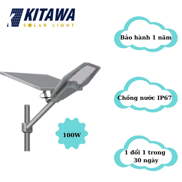 Đèn Năng Lượng Mặt Trời Phi Thuyền 100W KITAWA; Chống Nước IP67; Bảo Hành 1 Năm