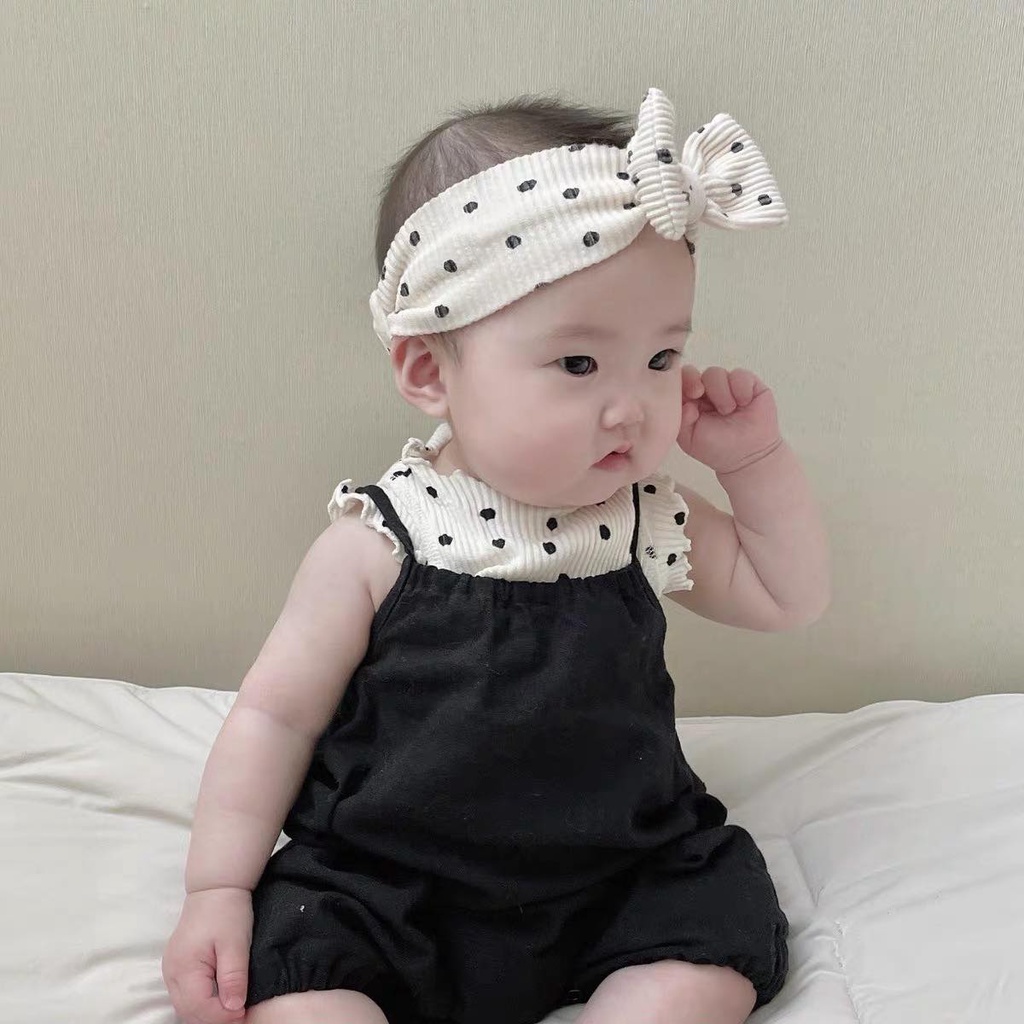Yếm cho bé gái_Set chấm bi 3 món kèm turban