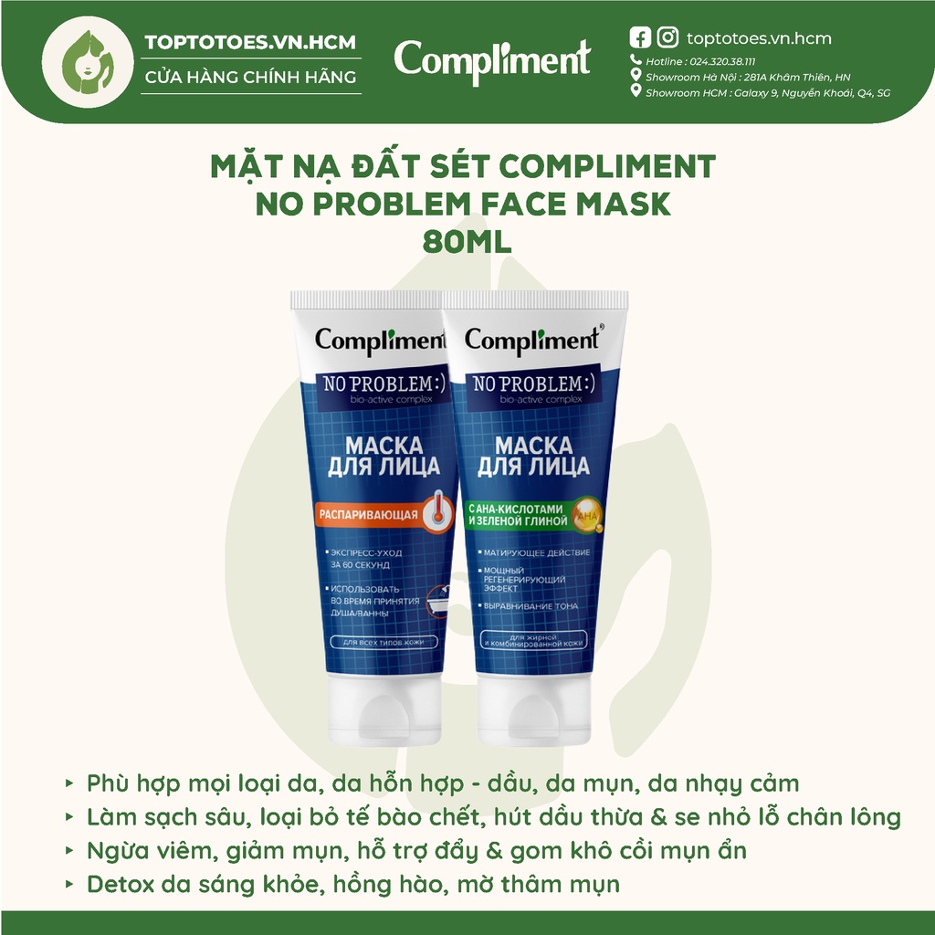 Mặt nạ đất sét Compliment No Problem Face Mask làm sạch sâu, giảm mụn, se lỗ chân lông 80ml