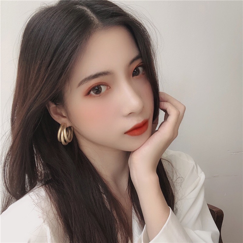 Bông tai/ Hoa tai hợp kim 3 vòng cỡ lớn phong cách Hàn Quốc