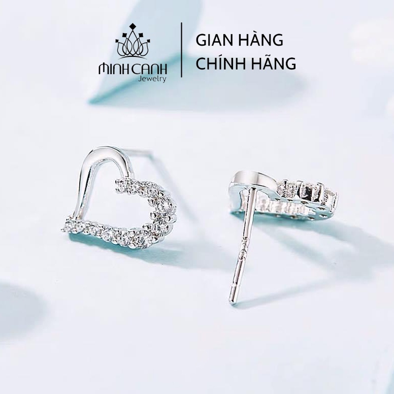 Bông Tai Bạc Trái Tim Nửa Viền Đá Minh Canh Jewelry