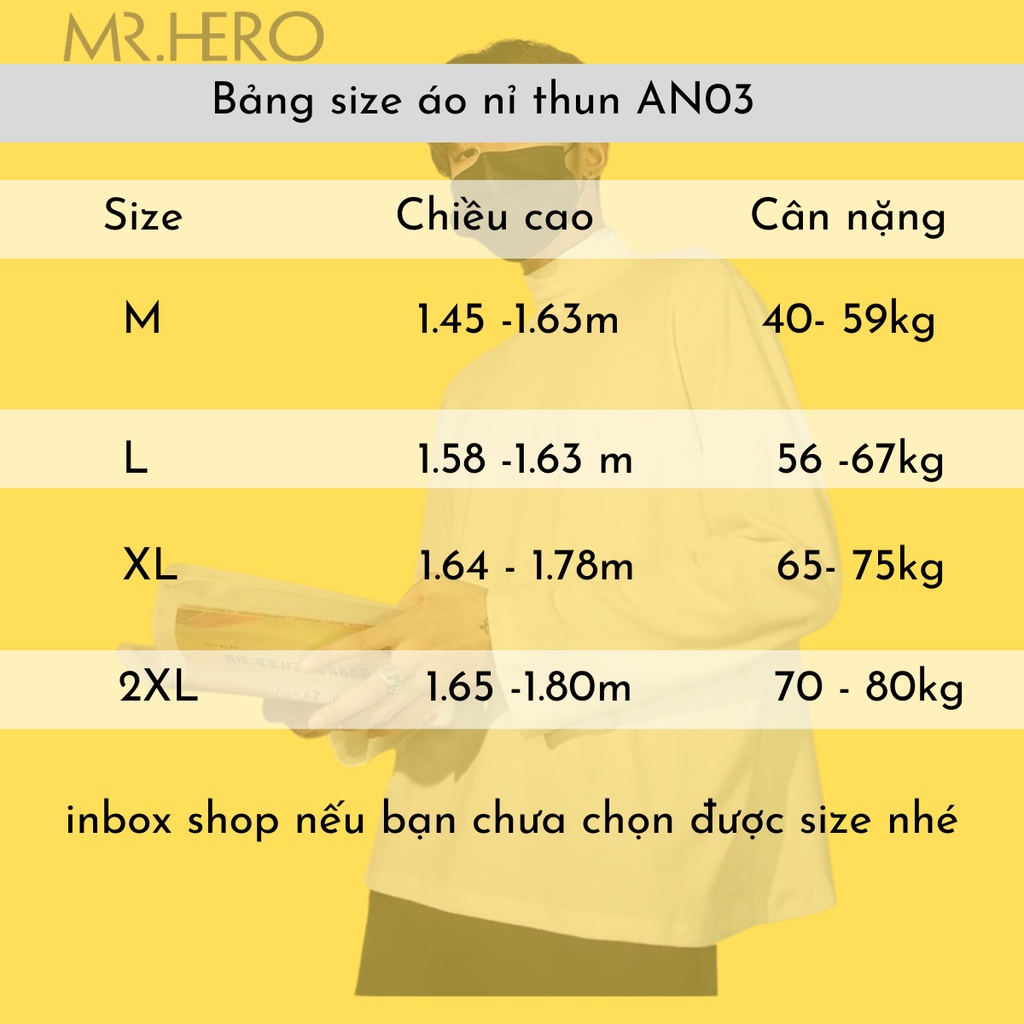 Áo nỉ thun unisex dài tay cổ lọ 3 phân AN03, Áo Sweater nam phong cách Hàn Quốc chất liệu cotton borip -  MrHero