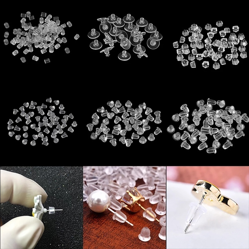 Set 100 nút silicone tròn gắn đuôi bông tai DIY