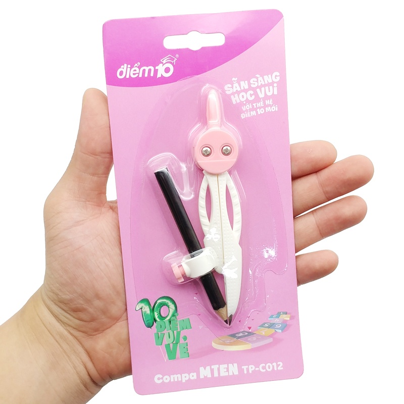 Bộ Compa Kèm Bút Chì Gỗ - Thiên Long TP-C012 - Màu Trắng - Hồng