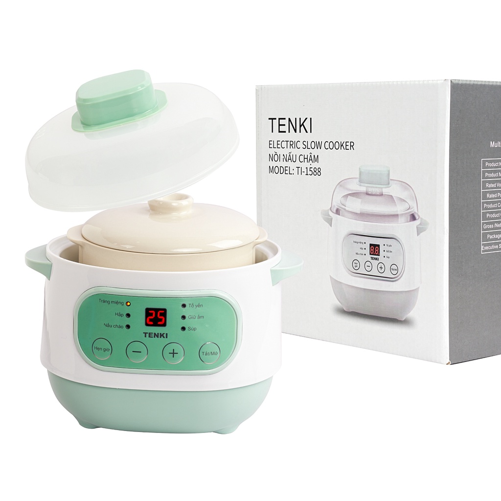 Nồi Nấu Cháo Chậm, Nồi Chưng Yến TENKI TI-1588 Ninh Hầm Nấu Cháo Hấp Súp 6 Chế Độ Nấu Tiện Lợi Nấu Cháo Cho Bé
