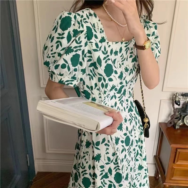 Đầm hoa Perty tay ngắn phồng thời trang mùa hè Hàn Quốc dành cho nữ