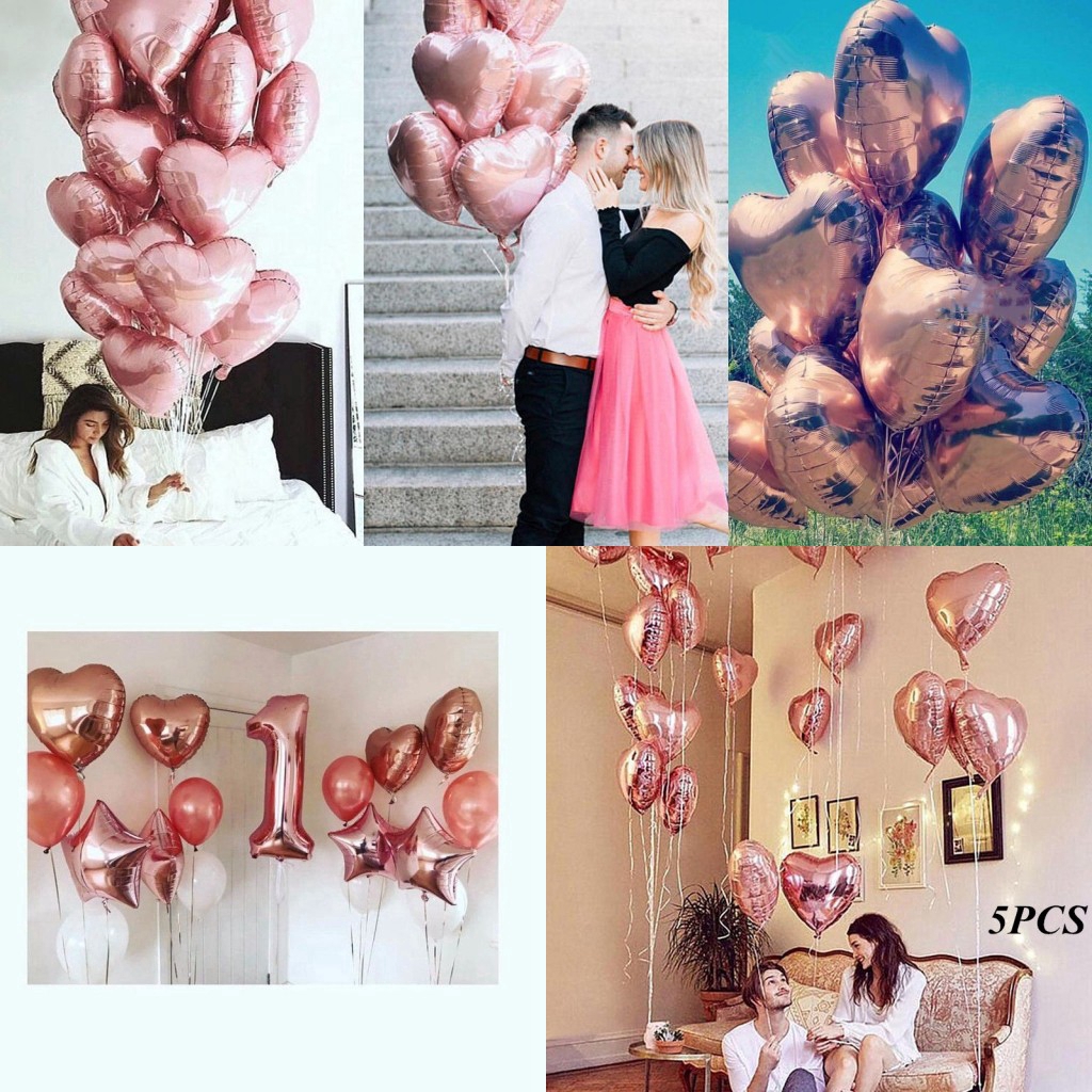 Bộ 5 quả bong bóng 45.72 cm hình trái tim dùng trang trí tiệc cưới tiệc sinh nhật