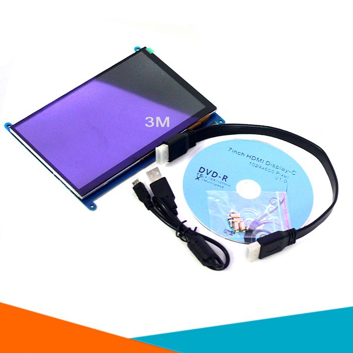 Màn Hình Raspberry 7Inch HD 1024x600 Cảm Ứng Điện Dung -Tặng Đĩa, Cáp HDMI, Cáp USB (BH 01 Tháng)