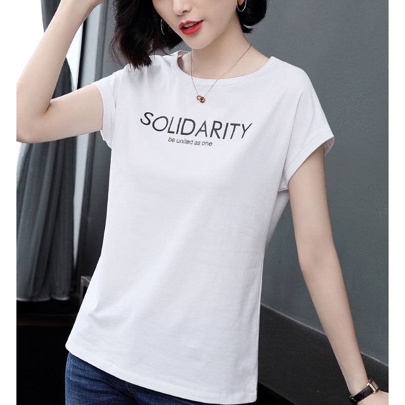 Áo thun tay ngắn dáng rộng thời trang mùa hè cho phụ nữ trung niên