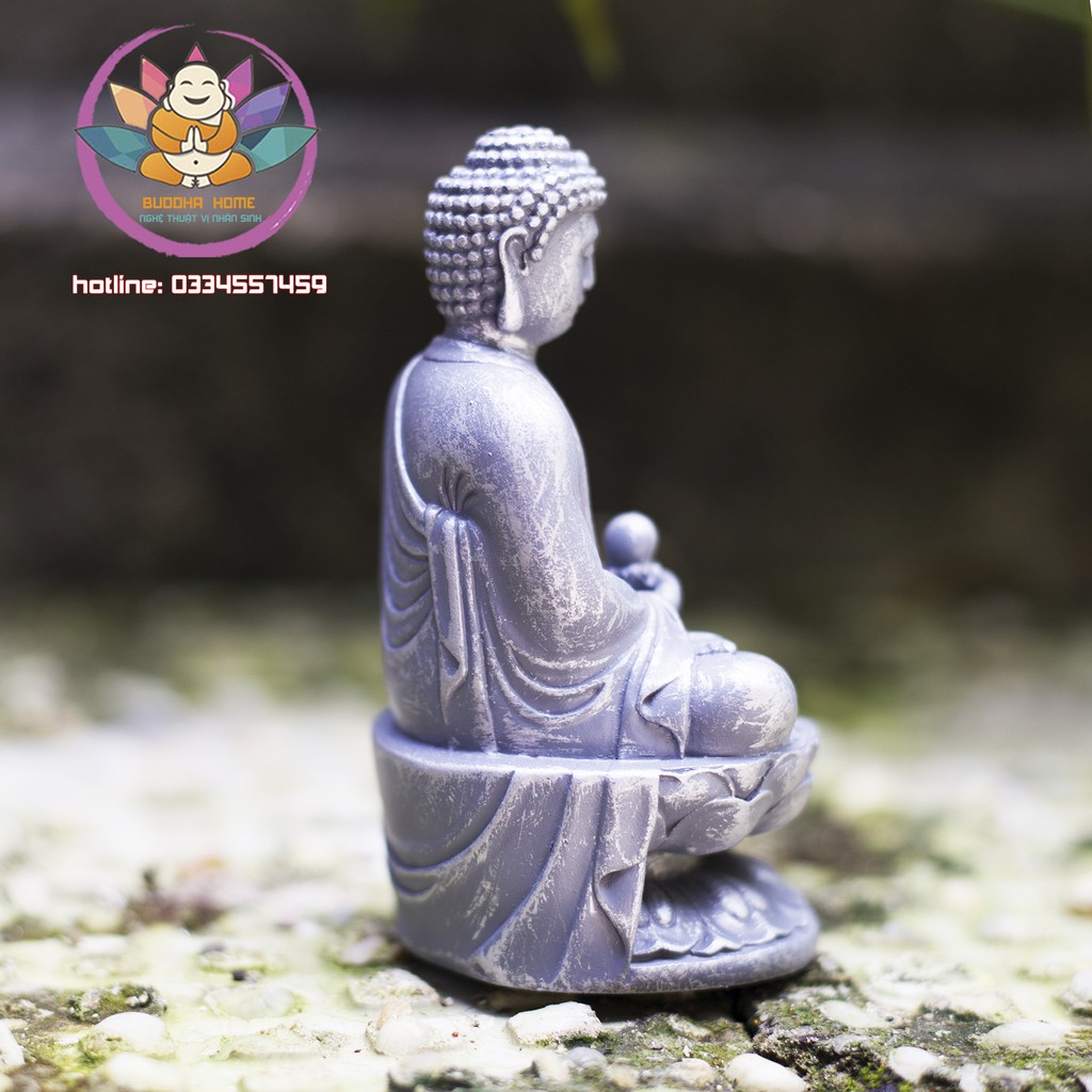 Tượng Đá Phật A Di Đà Cao 11cm đá xám phong thủy