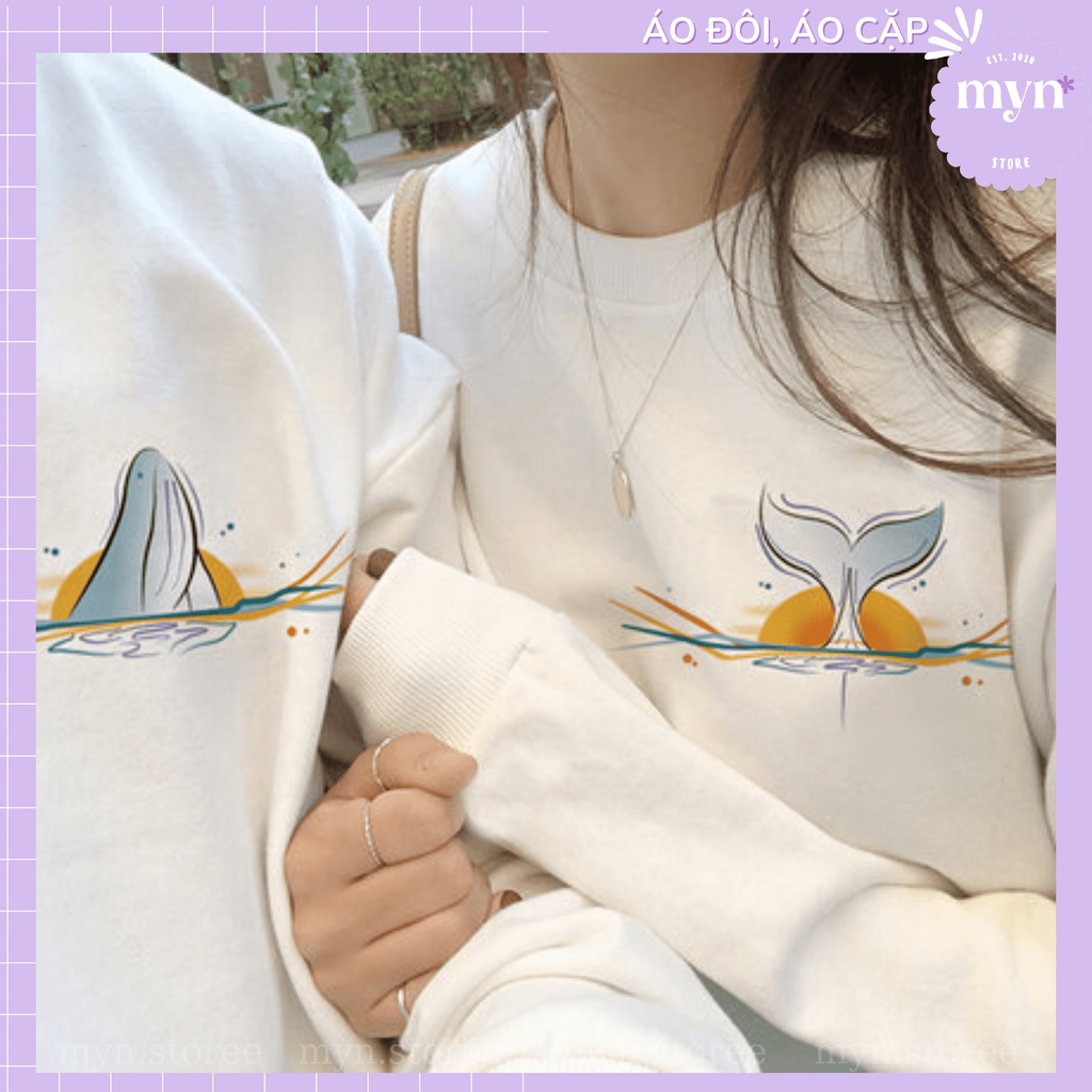 Áo Sweater Nỉ Cặp Đôi Form Rộng Đủ Size Hình Cá Voi Đáng Yêu, Chất Nỉ Bông Dày Dặn Đẹp Chuẩn