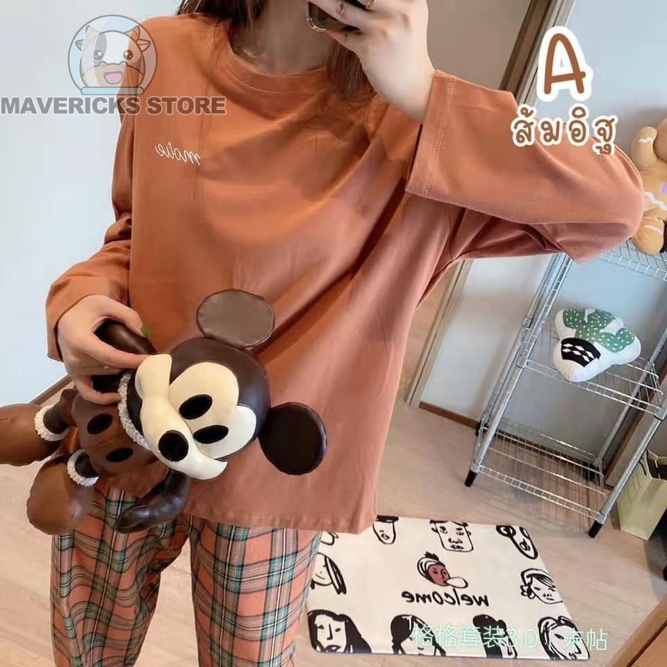 Bộ Đồ Ngủ Pijama Dài Tay Họa Tiết Caro Phong Cách Mới