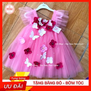 Đầm trẻ em, váy trẻ em gái cánh tiên đính hoa tú cầu và bướm
