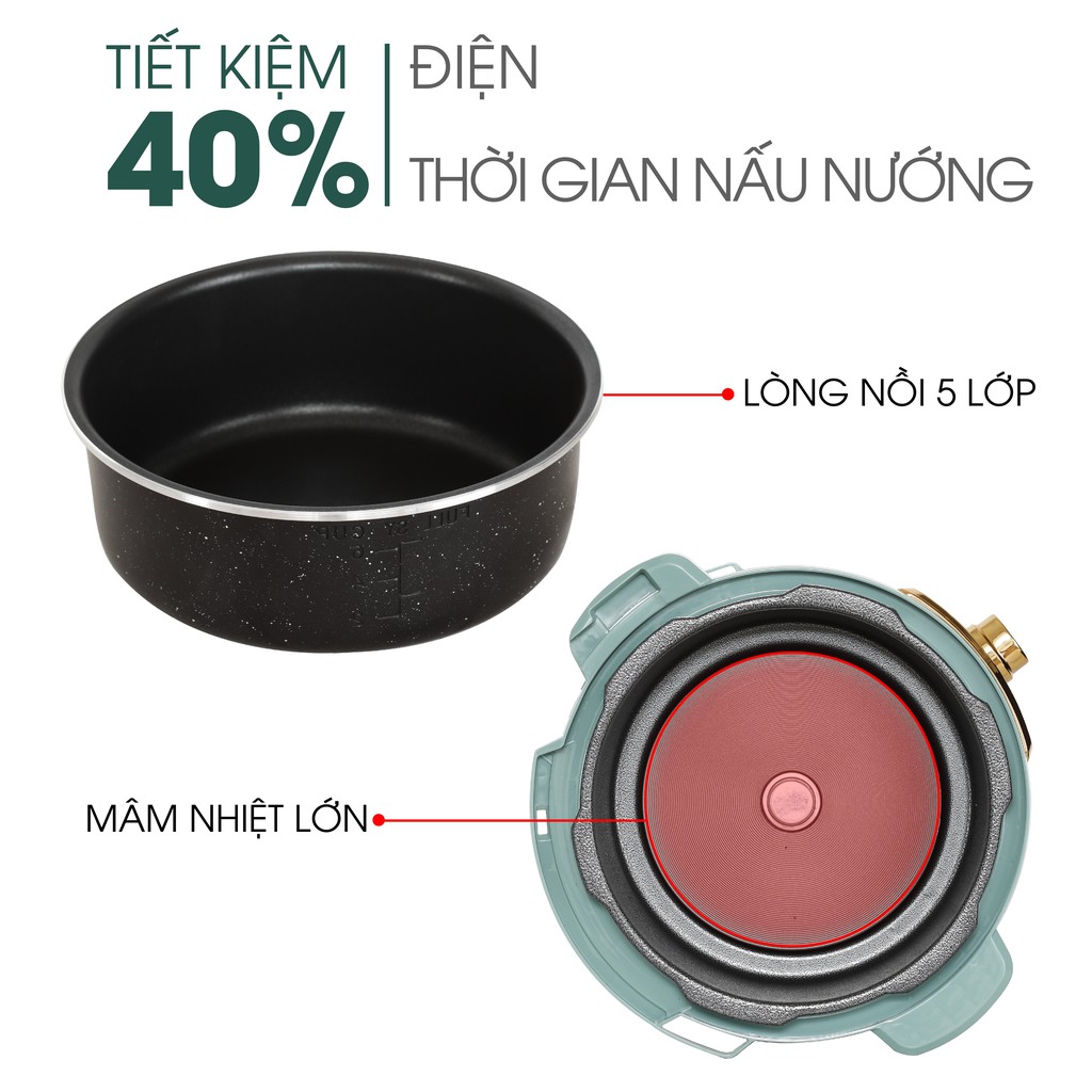 Nồi áp suất điện đa năng Unie UN630, công suất 1300W, dung tích 3L, hành chính hãng