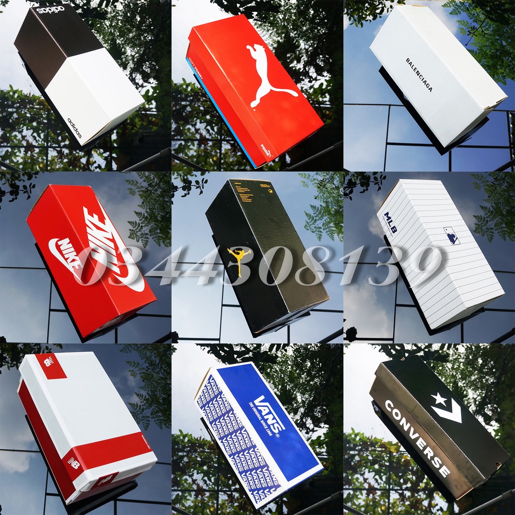 Hộp giấy carton đựng dép 30.5x12.5x12.5cm Nike, Jordan, Adidas, MLB, Puma, Vans, Converse, NB, Balenciaga. nhuthuystore