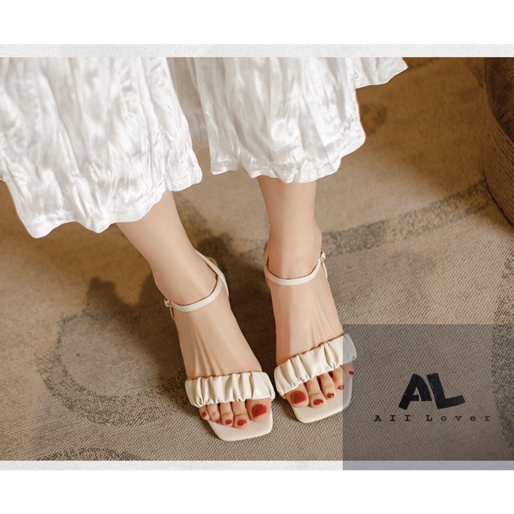 SANDAL CAO GÓT ALI LOVER - GUỐC NỮ QUAI NGANG NHÚM BÈO - GIÀY THỜI TRANG MŨI VUÔNG 5 PHÂN - AG220743