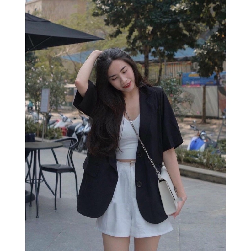 Áo blazer cộc tay nữ dáng dài nhiều màu form rộng kiểu vest nữ cộc tay phong cách vintage Hàn quốc