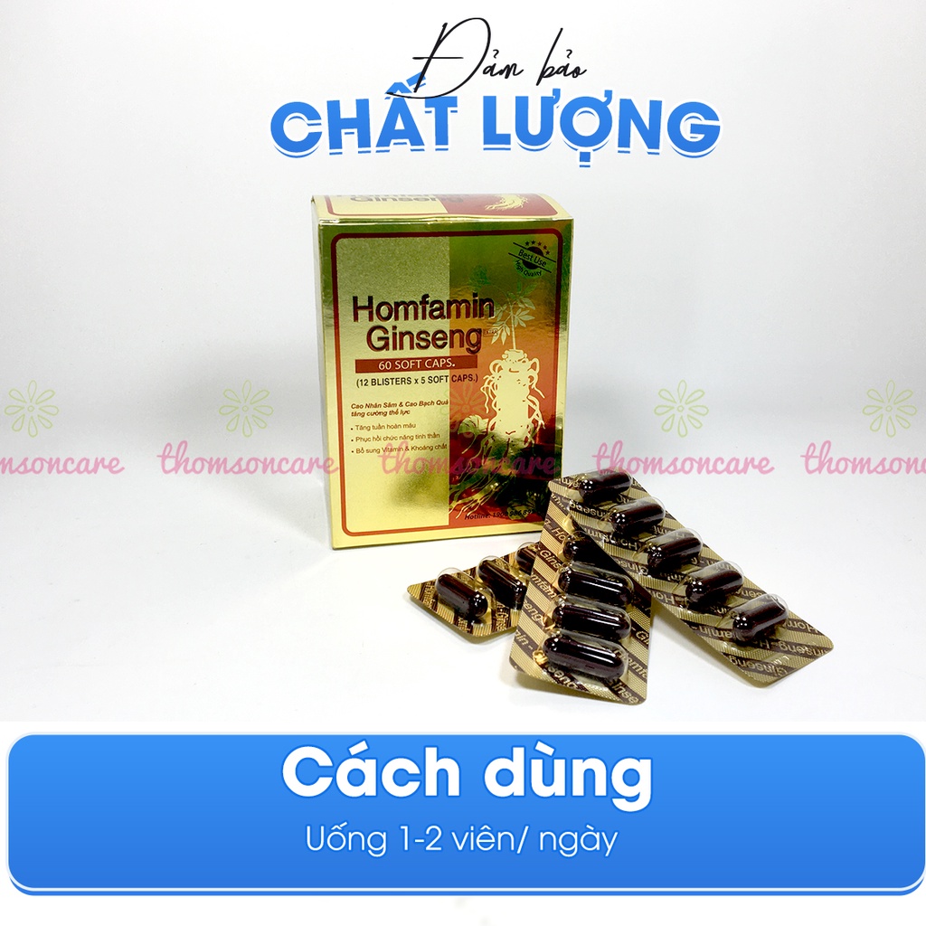 Bổ sung vitamin, nhân sâm giảm mệt mỏi, suy nhược cơ thể Homfamin Ginseng hộp 60 viên Homtamin