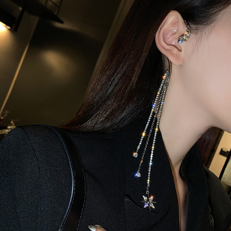 Bông Tai Ngôi Sao Tua Rua Đính Đá Lấp Lánh Sang Trọng Phong Cách Hàn Quốc