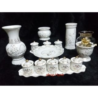 Combo Ông Địa Thần Tài bạch ngọc sen vàng _ size lớn (bộ đầy đủ)