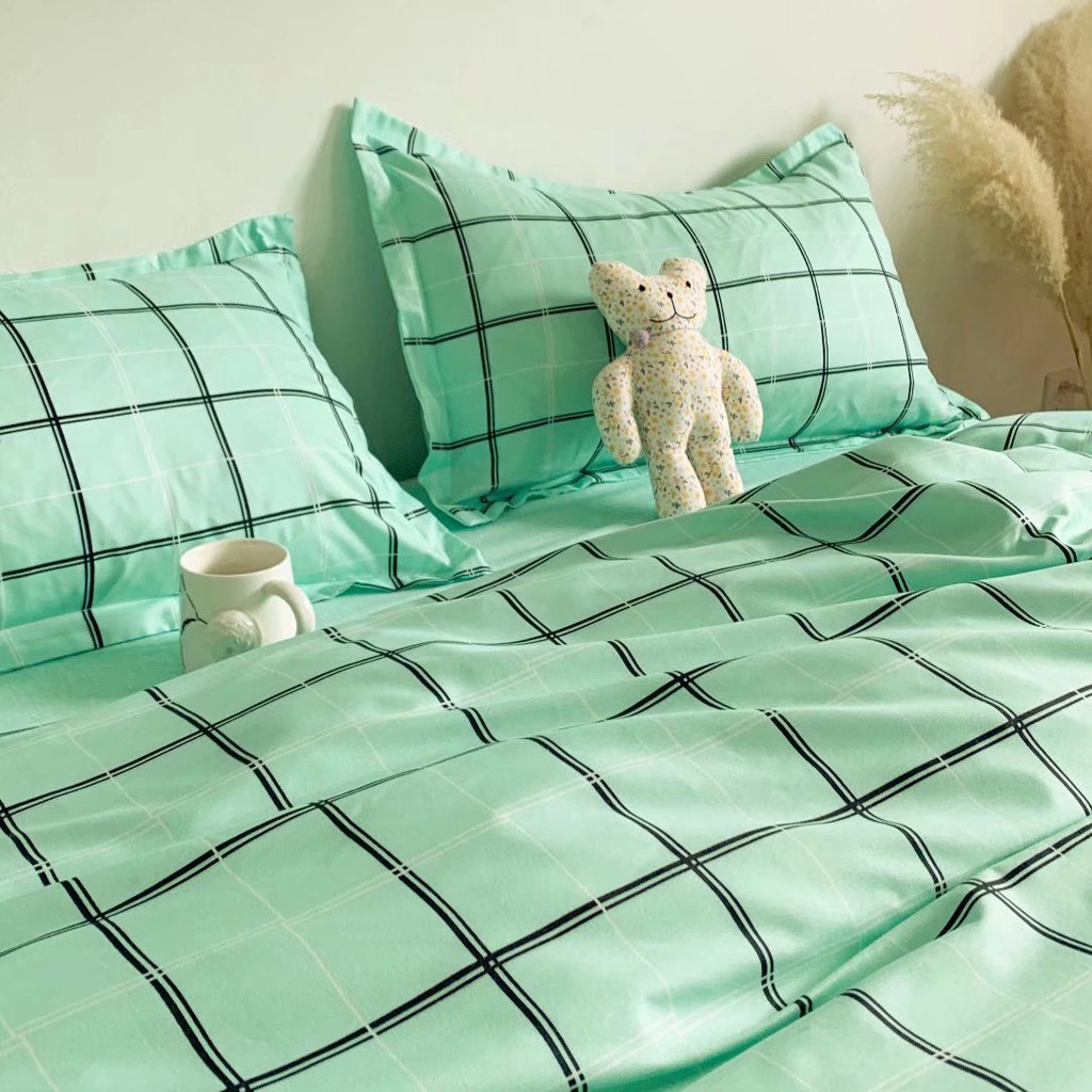 Bộ chăn ga gối Poly Cotton HQ kẻ caro Hola đơn giản siêu hot (Tặng vỏ gối ôm) - Miễn phí bo chun