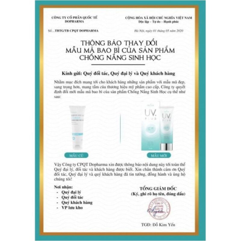 [hộp 60gr][mẫu mới] Kem Chống Nắng Sinh Học UV Plus BioHE Dr.Lacir SPF 50++ (dùng được cho mọi loại da)