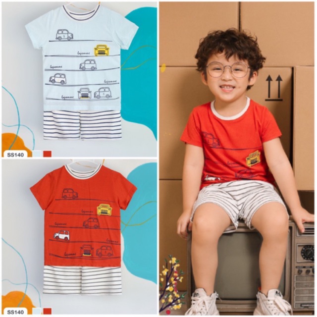 [CHÍNH HÃNG]Bộ cộc tay quần đùi trẻ em cúc bấm cổ tiện lợi họa tiết xiếc sư tử SS240 La Pomme