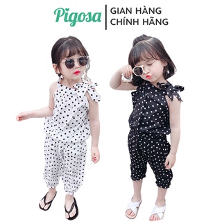 [Set Áo + Quần] Set Đồ Bộ Áo Yếm Cột Nơ kèm Quần Baggy Chất Lụa Bi Pokadot Dễ Thương Cho Bé Gái - HAPY SB526