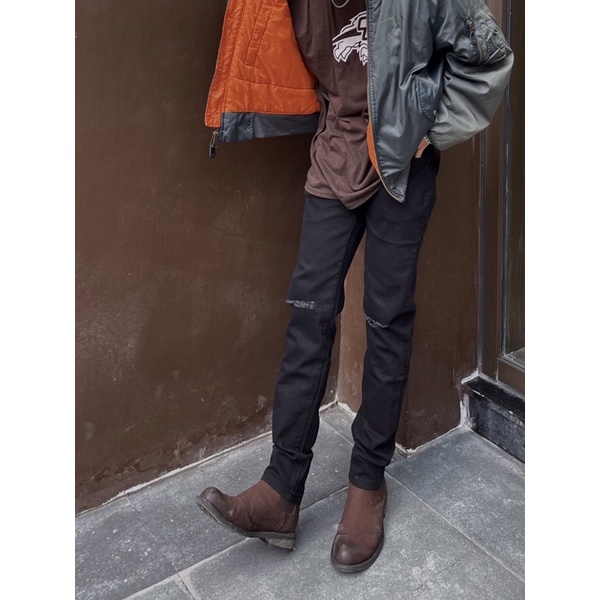 Quần jean nam slimfit đen rách gối TALURETRO quần bò chất jean co dãn kèm ảnh thật