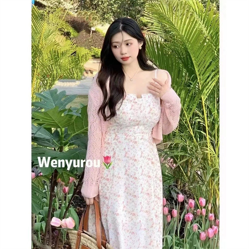 Set Áo Và Đầm Hai Dây Họa Tiết Hoa Phong Cách Xuân Hè Thời Trang Mới Cỡ Lớn 2022