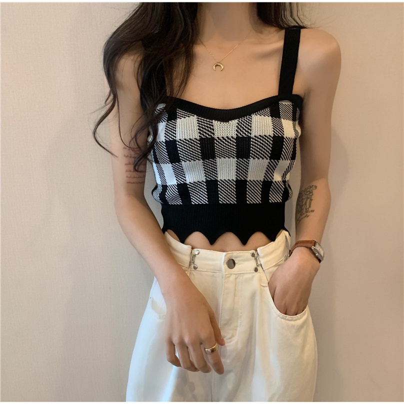 Áo dệt kim ZHELIHANGFEI hai dây dáng ngắn phong cách gợi cảm cho nữ