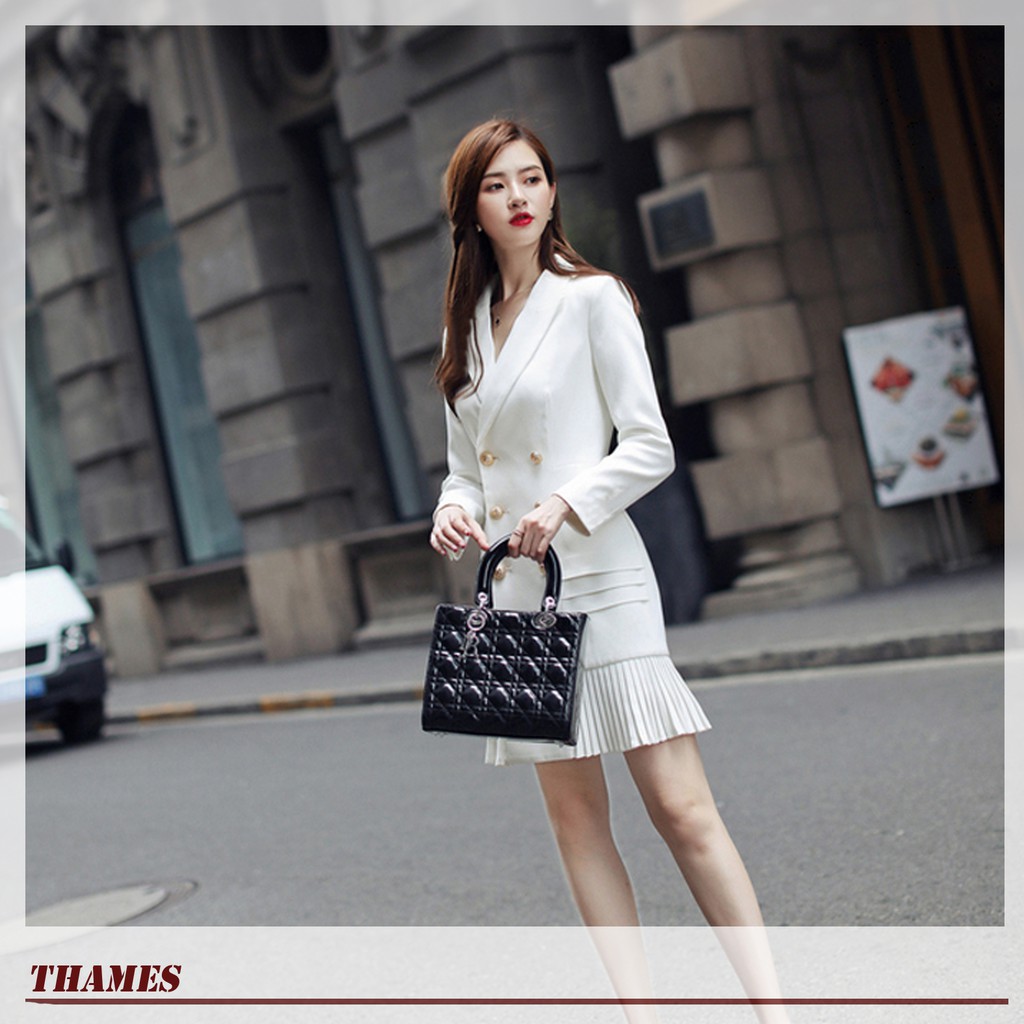 Váy Công Sở Cổ Vest Chân Xếp Ly