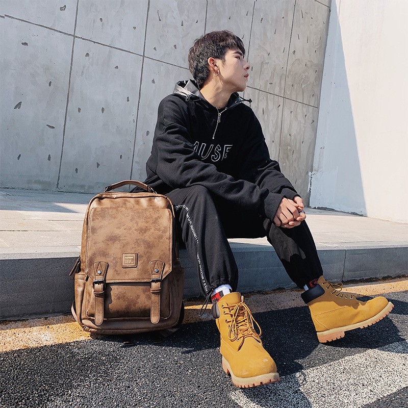 Balo Da Nam - Balo Hàn Quốc GU6863 🔥 Màu Nâu Cá Tính Chất Da Dày Dặn Chống Nước