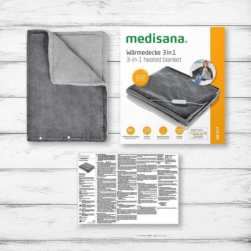 Chăn sưởi điện Medisana HB 677 3in1 có thể dùng làm áo choàng, chăn ủ