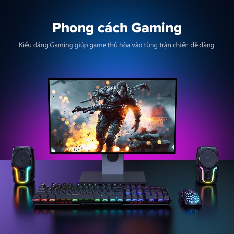 Loa Vi Tính VIVAN A12 Gaming Loa Máy Tính Để Bàn Hiệu Ứng Đèn LED RGB Bass Mạnh Dùng Cho PC Laptop Bảo Hành Chính Hãng