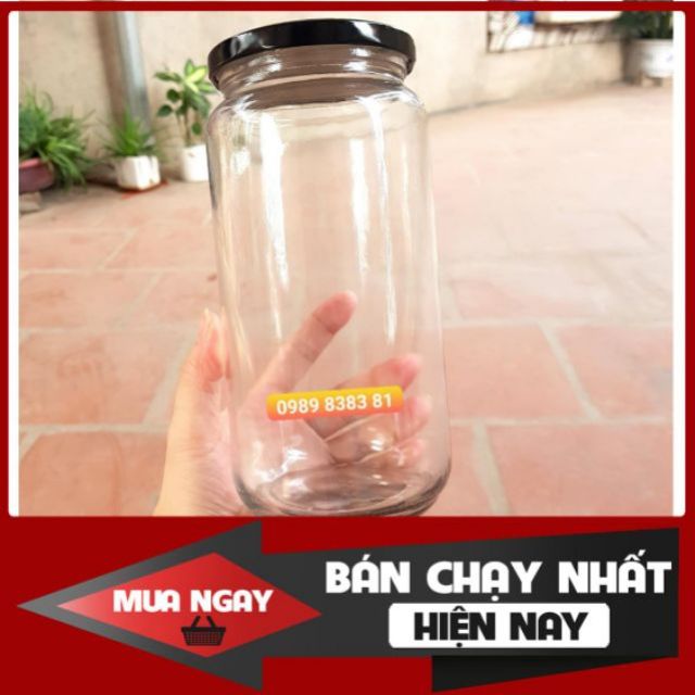 Hũ thủy tinh tròn 1 lít nắp đen