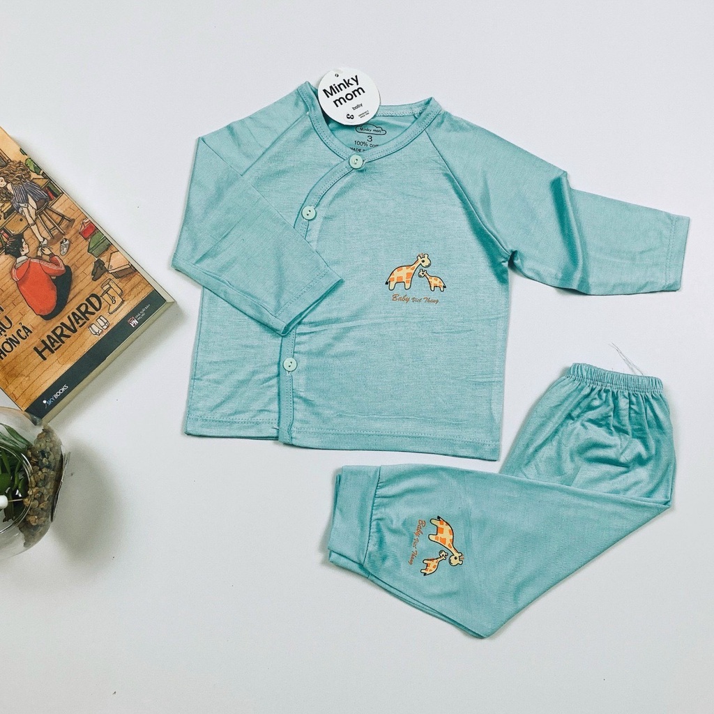 Bộ Quần Áo Sơ Sinh Cài Chéo Màu Trơn Minky Mom
