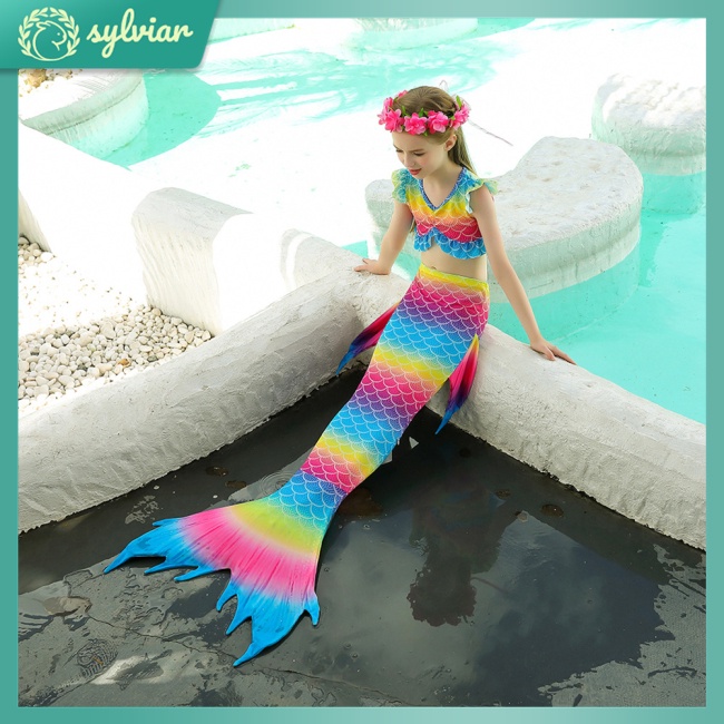 Set 3 Món Đồ Bơi Bikini Đuôi Cá Nhiều Màu Sắc Dành Cho Bé Gái