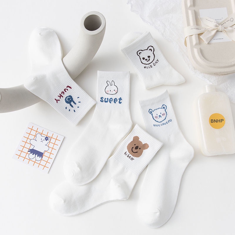 Tất cao cổ vớ cao cổ vải cotton hình con gấu