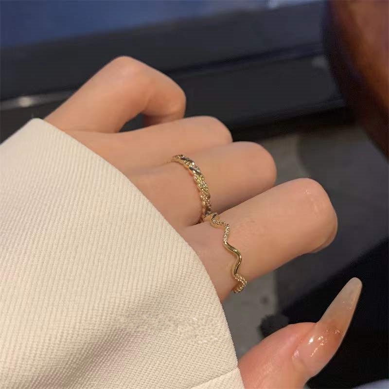 Set 2 nhẫn hợp kim đính đá thời trang cho nữ