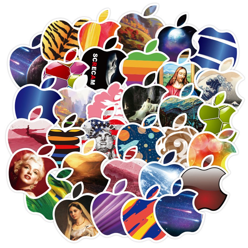 Y&P| Hình Dán Chống Nước Apple Logo Phim Hoạt Hình Mũ Bảo Hiểm Máy Tính Xách Tay Hành Lý Dán Thiết Lập, 50 tờ