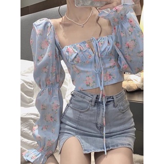 Áo crt hoa tay dài tiểu thư