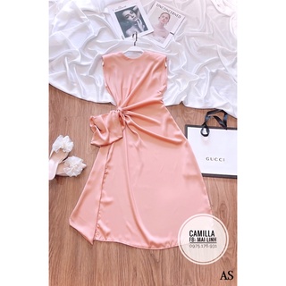 ⚡️BÁN SỈ⚡️Đầm lụa satin nhún eo hồng đất